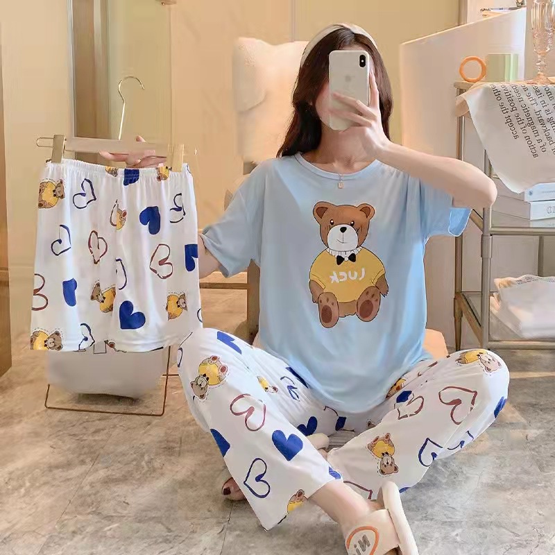 Leisure Wear LW073 Piyama 3 in 1 | Piyama Lengan Pendek | Baju Tidur Impor | Baju Tidur 3in1 setelan