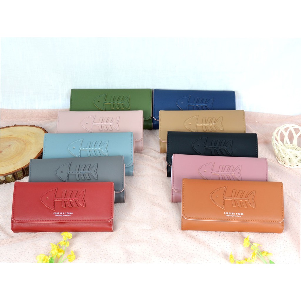 Dompet Lipat Panjang Logo Fish Bone Wanita Import 2306-22