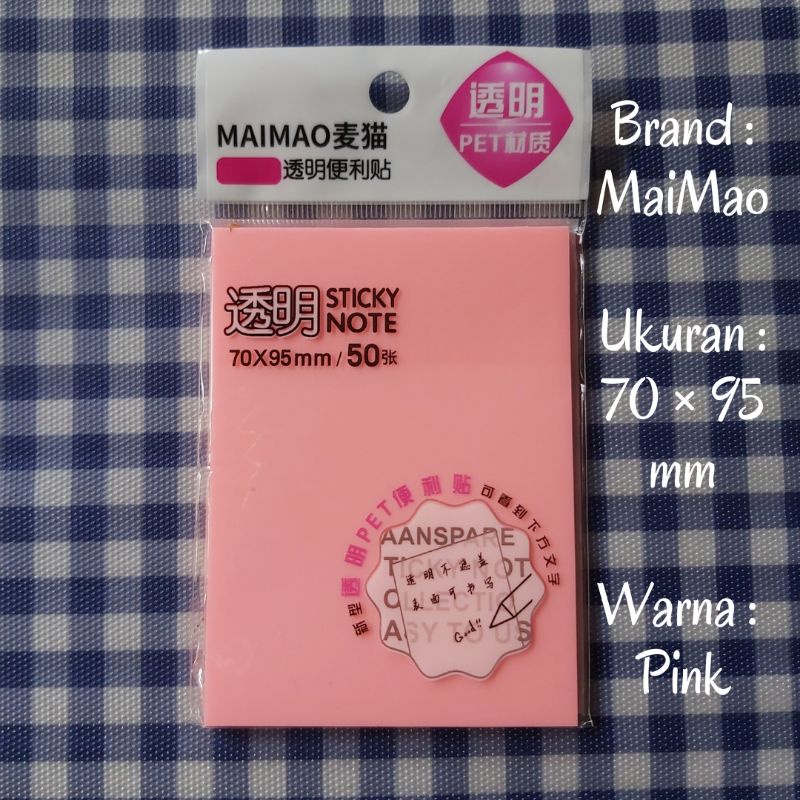 (READY STOCK) Sticky Note Transparan-MM-70×95-Pink