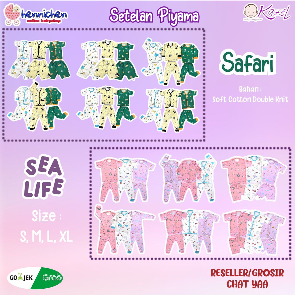 CUCI GUDANG PROMO Kazel Setelan Piyama SAFARI / ASTRONOT/ SEALIFE/ BAJU BAYI Kancing Depan Kancing Oblong Astronaut KAZEL CAR