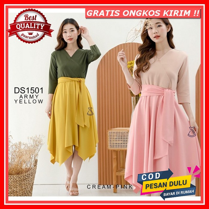 Dress Korea Manuela  Mini Square Neck Gaya Retro Dres Wanita Untuk Natal Imlek / Musim Gugur 2021 Dr