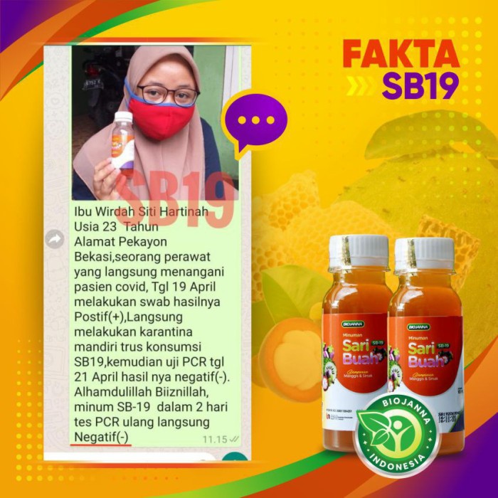 TUBUH-KEKEBALAN-SISTEM- ORIGINAL SARI BUAH BIOJANNA SB-19 EXTRAK MANGGIS DAN SIRSAK PROBIOTIK
