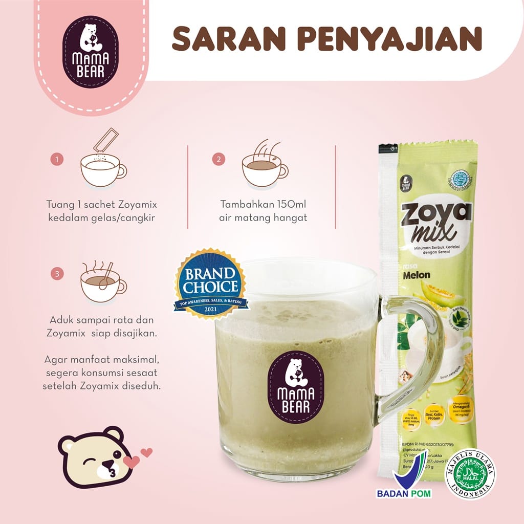 Mama Bear Zoya Mix Susu Kedelai Dengan Daun Katuk Pelancar Asi MamaBear Rasa Coklat Pisang Melon