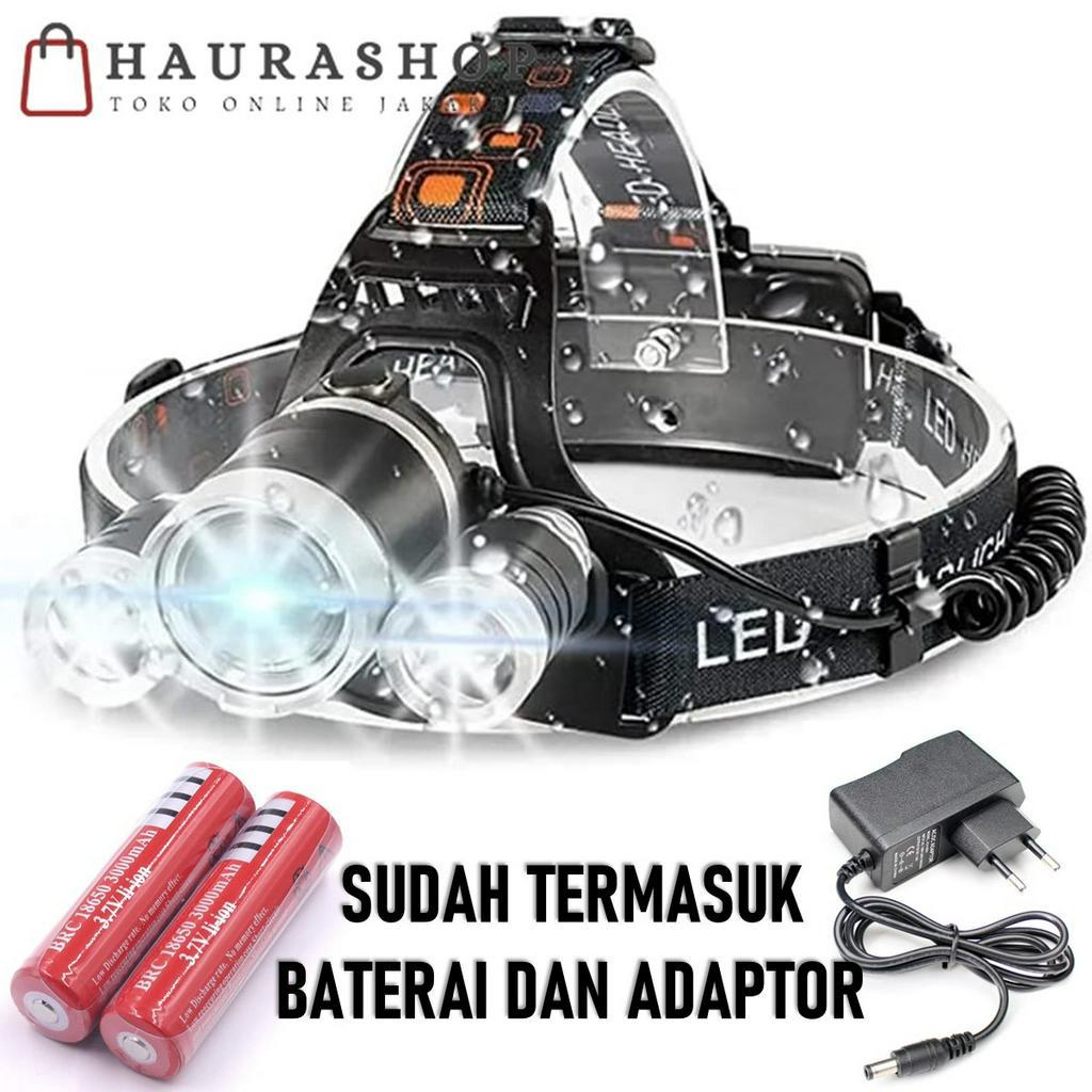 PAKET Senter Kepala / LED Headlamp Cree XM-L T6 5000 Lumens System Cas