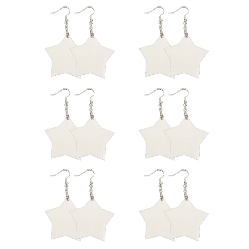 Siy 6 Pasang Anting Tusuk Gantung Bahan Kayu Desain Print Handmade Untuk Wanita