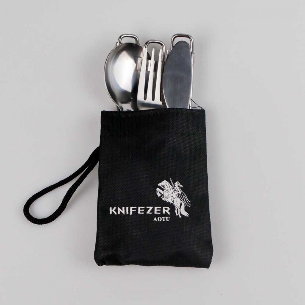 Alat Makan Outdoor Camping Sendok Garpu Pisau Lipat Portabel Stainless