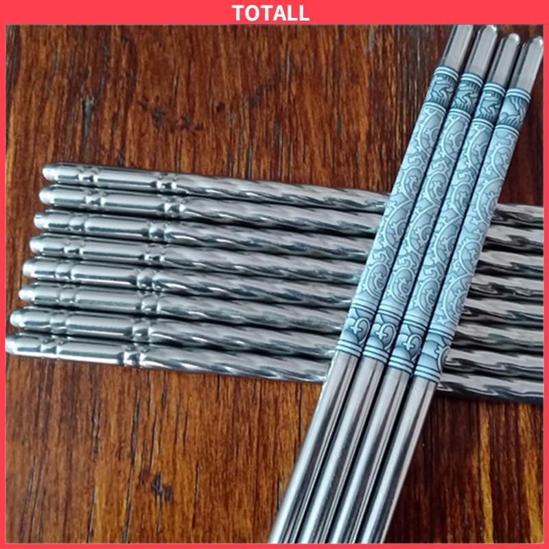 COD 1 pasang sumpit porselen biru dan putih stainless steel-Totall