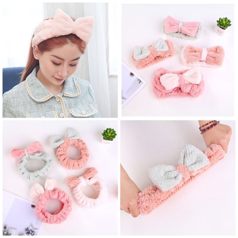 [COD] Bandana Handuk Model Telinga Kucing dan Pita Bando Mandi Bando Facial Bando Bandana Maskeran Make Up