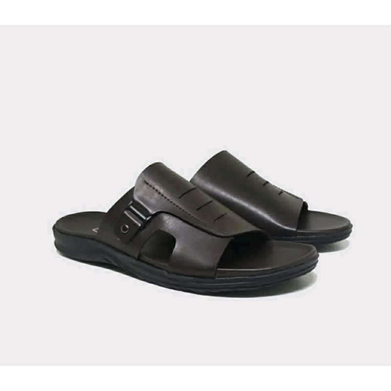 Sandal Slide Pria Kulit Brown-09 Sendal leather Slop Cowok Kokop Kasual Bapak2 Opa Clasik 38-44 BEST SELLER