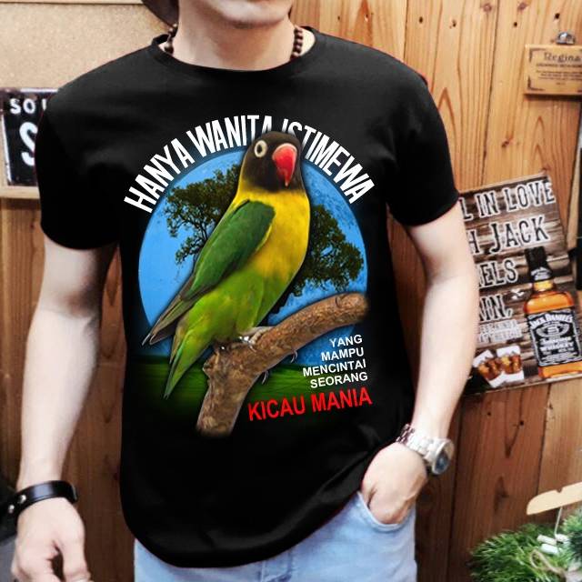 Kaos T Shirt Spandek Kicau Lovebird Dakocan Hijau Hanya Wanita