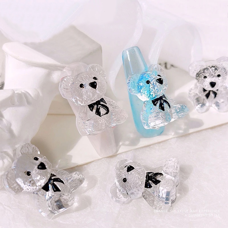 5pcs Stiker Jelly Transparan Bentuk Beruang 3D Bahan Resin Gaya Jepang Untuk Dekorasi Nail Art Charms / Wanita