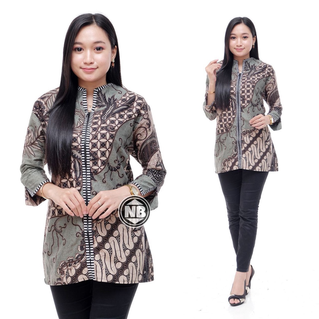 XXL LD 110 BLUS LONCENG LAWASAN MONO COKLAT KOMBI BLOUSE BATIK JUMBO BLUS BATIK BIG SIZE -BATIK PITTO