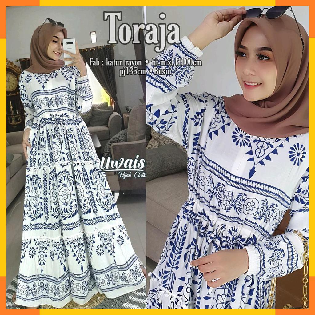 DRESS GAMIS. TORAJA MAXY MOTIF. FASHION MUSLIM WANITA. BY UWAIS