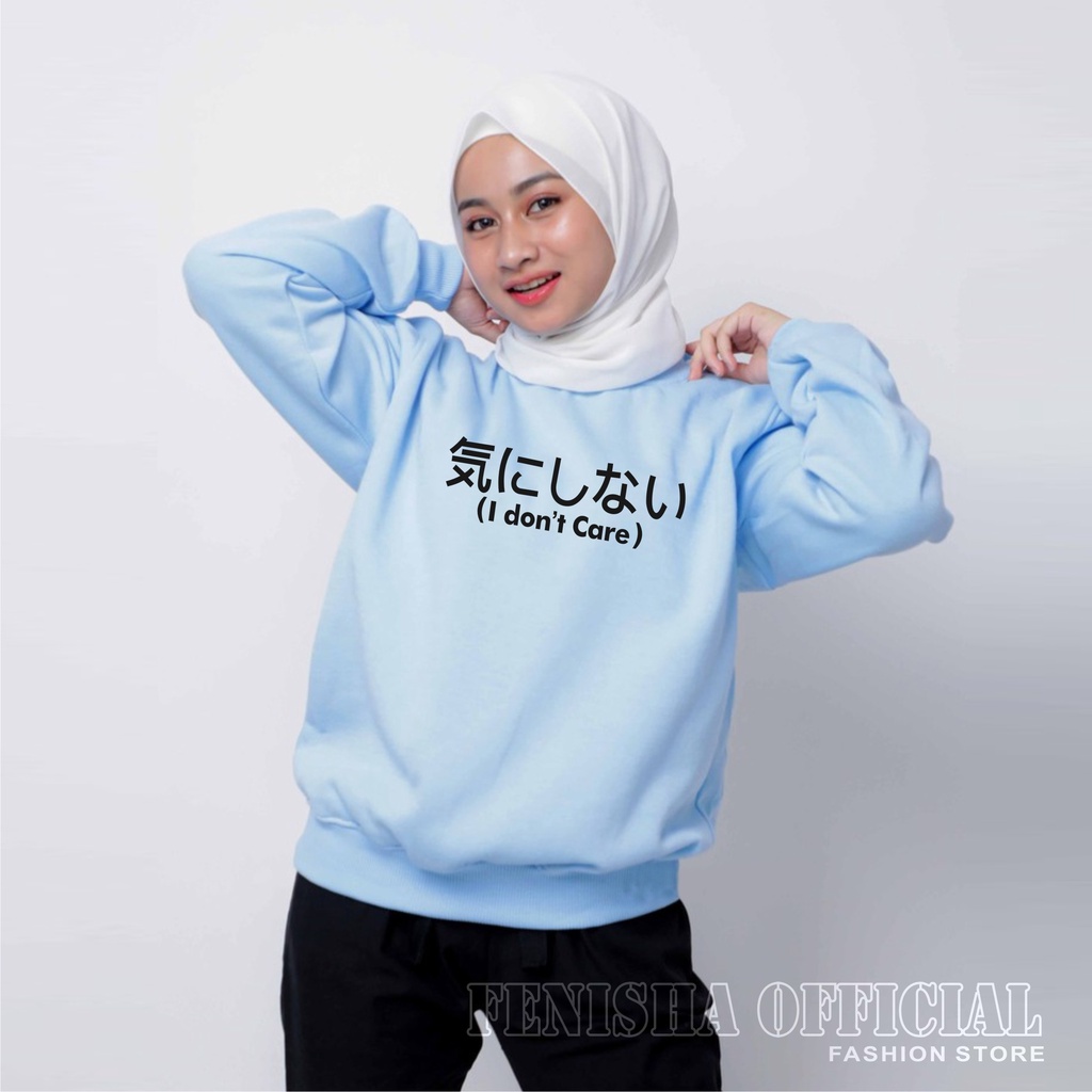 FenishaStore I DONT CARE Sweater Crewneck Wanita Lengan Panjang Size M-L-XL-XXL Bisa Bayar Ditempat COD