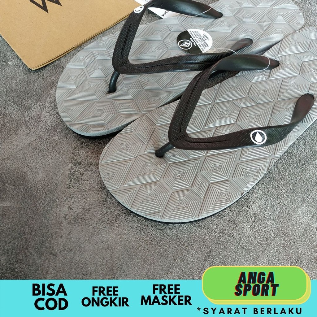 SANDAL PRIA JEPIT VOLCOM / SENDAL DISTRO KASUAL COWOK CEWEK / SANDAL SURFING MOTIF SEGITIGA ABU