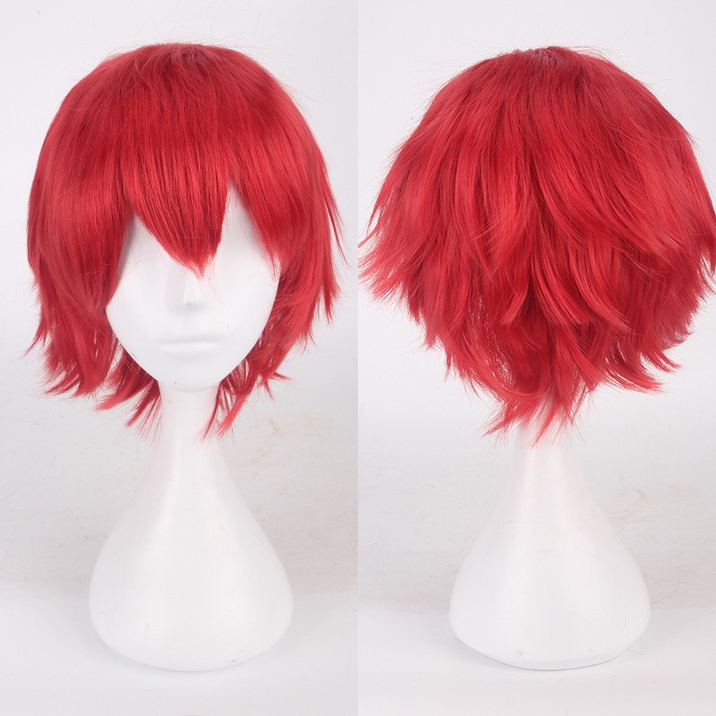 K049-8 dark red wig base cowok pendek cosplay rambut palsu