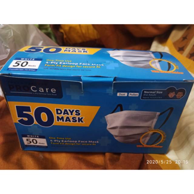Masker Kesehatan Sekali Pakai Surgical Mask Pro Care procare 1 Box 50 Pcs 4 Ply Health Murah