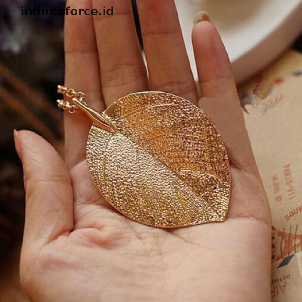 Kalung Rantai Panjang Dengan Liontin Daun Warna Emas Untuk Sweater