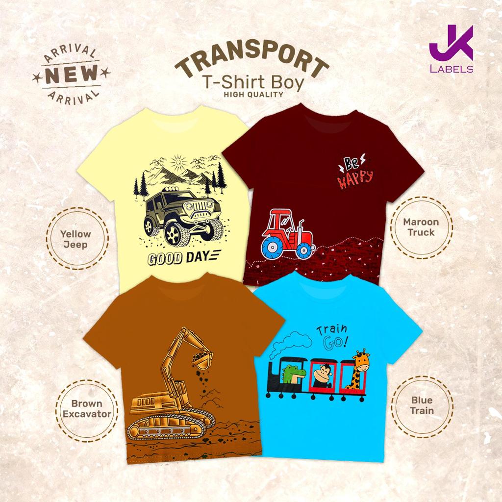 Tshirt 1-8 Tahun Kazel x JK Label Motif Dino Jeep Excavator Tshirt Anak Kaos Anak Lucu Adem Fashion Kekinian CBKS