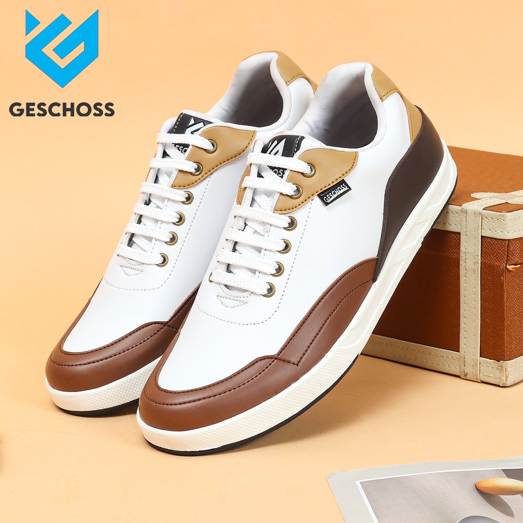 BISA COD ✓ Sepatu Sneakers Pria Casual Putih Kombinasi Model Geschoss Bahan sintetis Javana