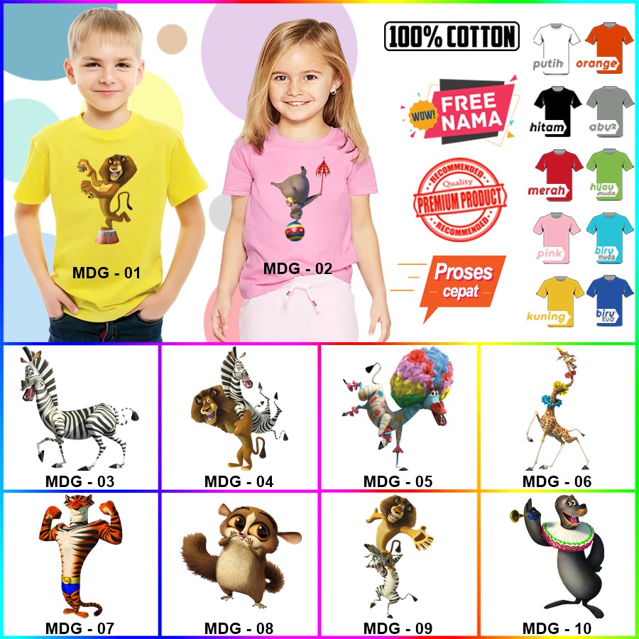 Baju Kaos ANAK DAN DEWASA MADAGASCAR COUPLE (FREE NAMA)