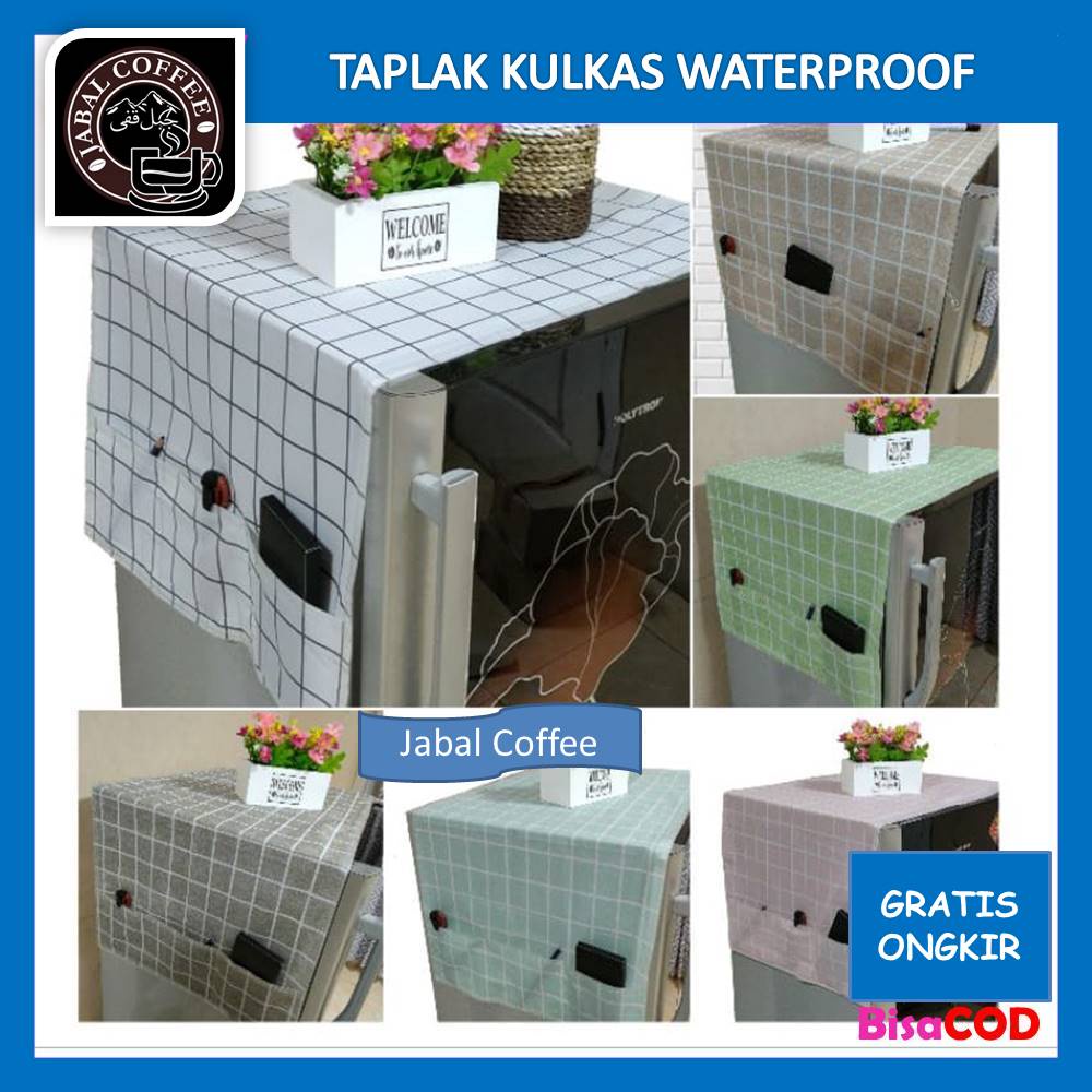 Taplak Penutup Kulkas / Taplak Kulkas Waterprof / Penutup Kulkas Motif Bahan PEVA