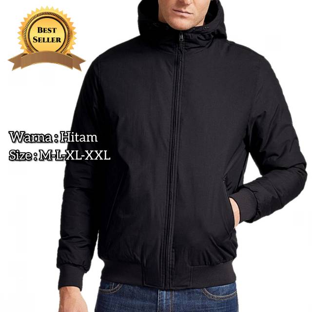 Jaket Parasut Winbreaker Waterproof Polos hitam