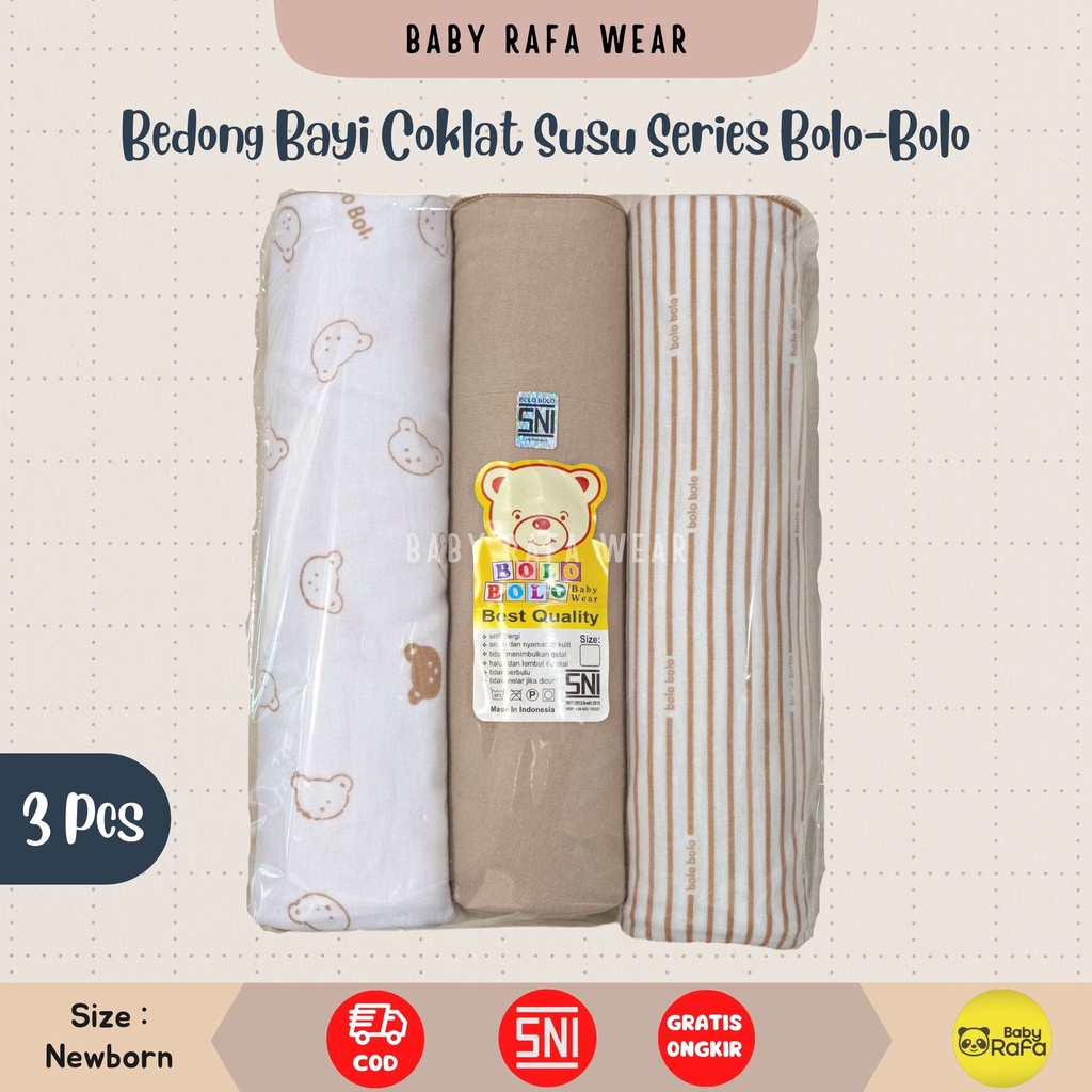 Serian Coklat Susu - 3 pcs Bedong Bayi Bahan Kaos COKLAT SUSU SERIES 110 x 90 cm Merk SNI Bolo - Bolo