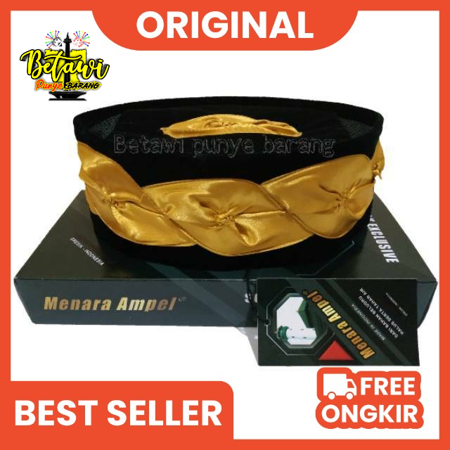 Peci Kopiah Songkok Kembang Kol Betawi Hitam Motif Kembang Gold