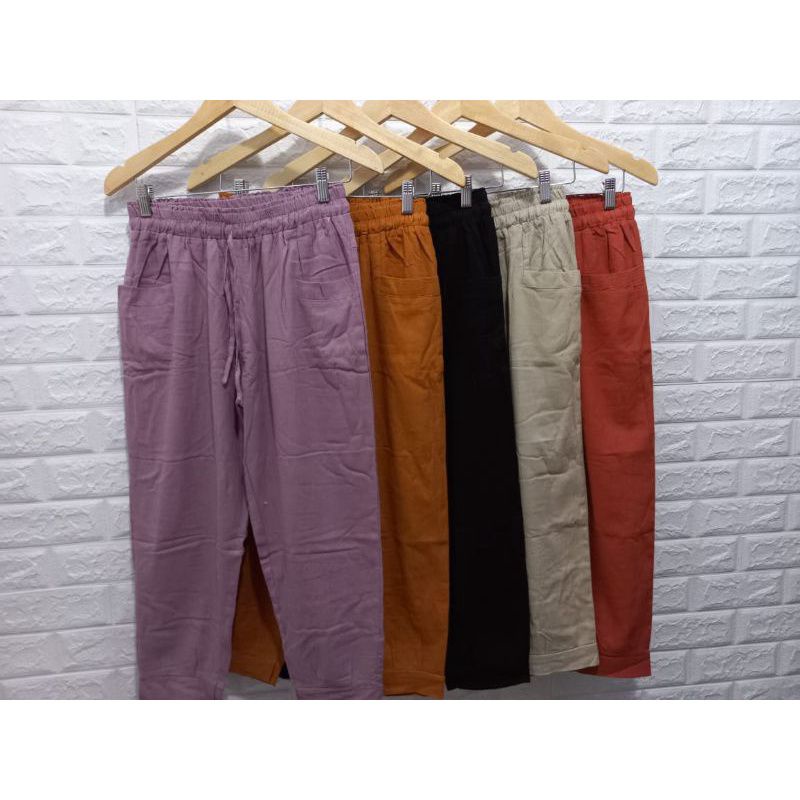 Haruka linen crinkle premium - celana pendek wanita 7/8 crinkle - baggy pants wanita crinkle - bawahan wanita kekinian - celana kulot wanita linen crinkle