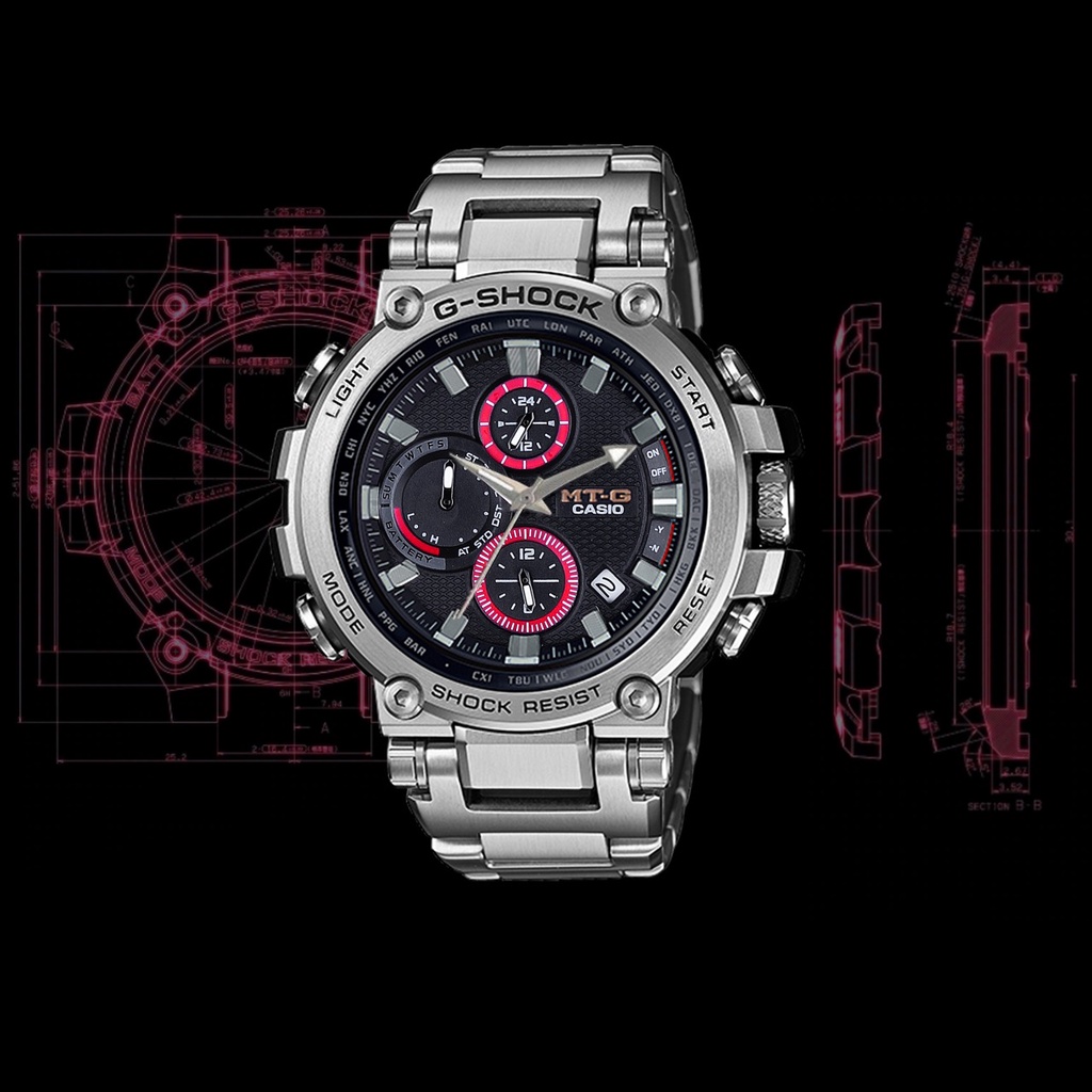READY  CASIO gshock MTG B-1000 full stainless steel chrono aktif original bm  water resistant