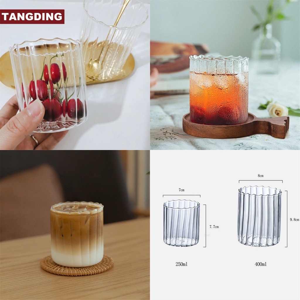 【COD Tangding】250/450ML Home Creative Breakfast Milk Cup Striped Corrugated Cup Cup Glass Gift