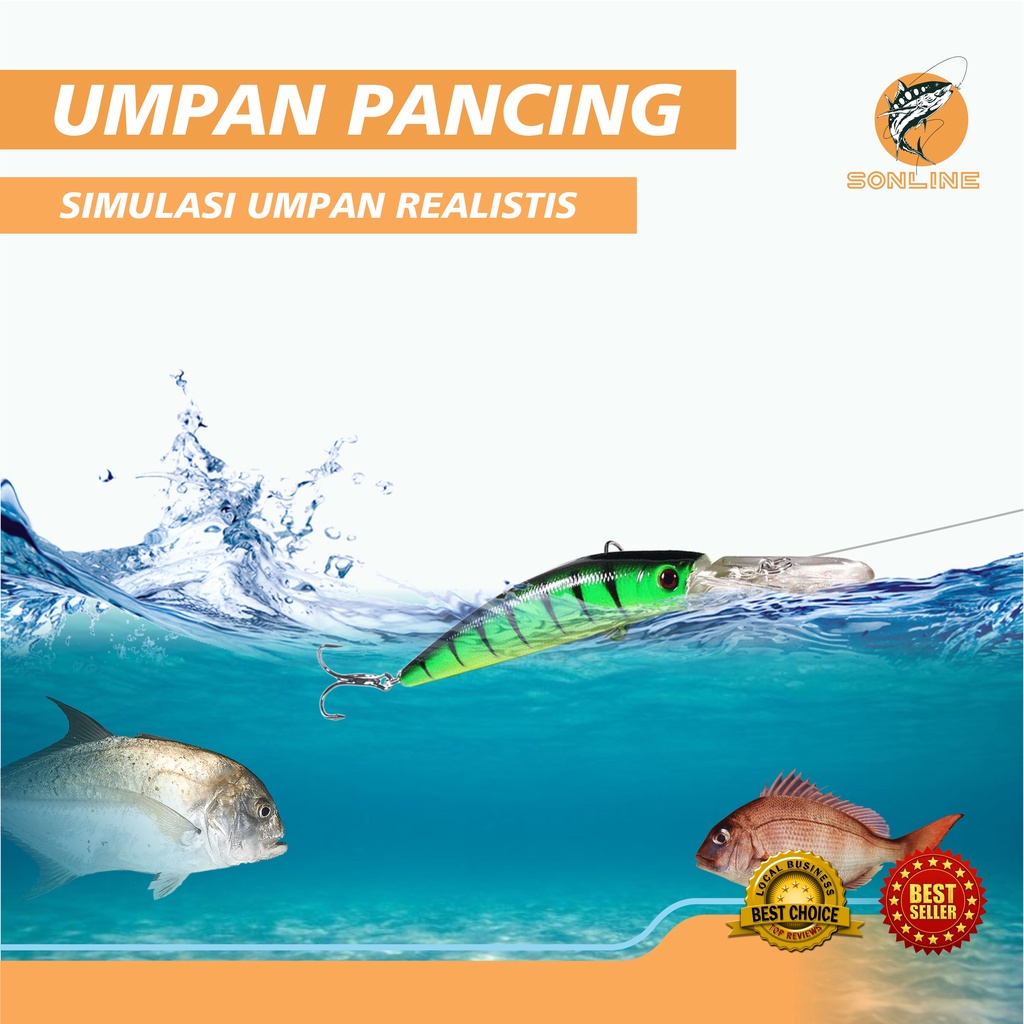 SONLINE Umpan Pancing Ikan 14.5cm / 14.7g Umpan Pancing Ikan Minnow 3D Bahan Plastik Keras Bionik MI016