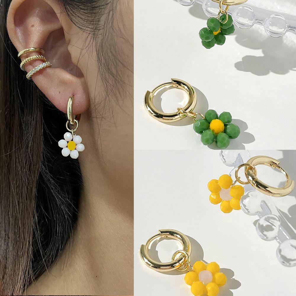 Anting Hoop Daisy Nanas Huggie Hadiah Perhiasan Lucu Warna Permen