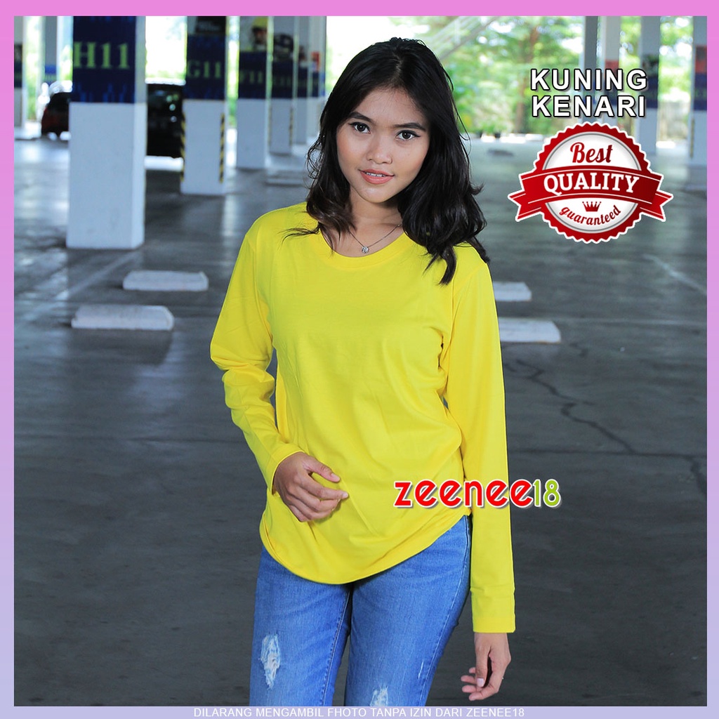 Kaos Wanita Lengan Panjang Polos Katun Kuning Kenari