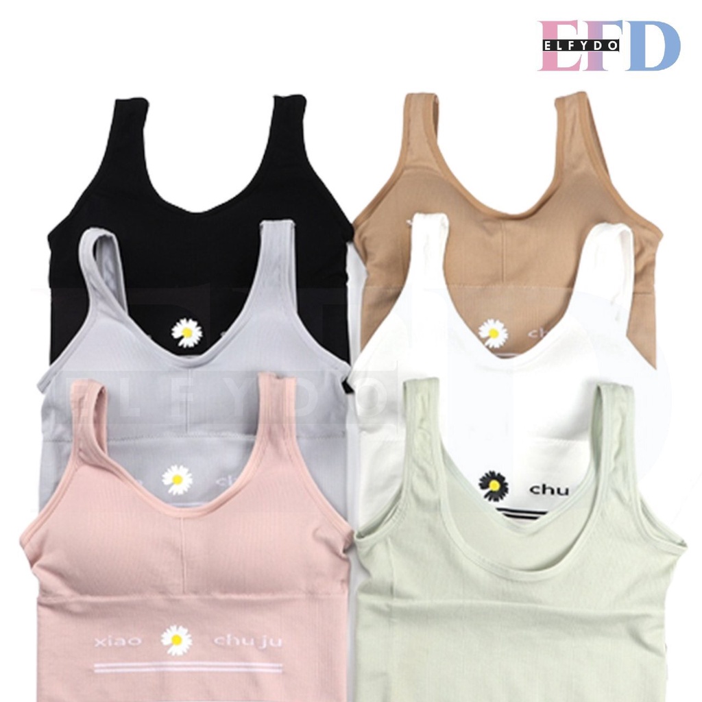 ELFYDO BRA532 Bra Tanpa Kawat Pakaian Dalam Wanita Polos Motif Bunga Tali Tanktop Crop Bra Olahraga Sport bra Gym