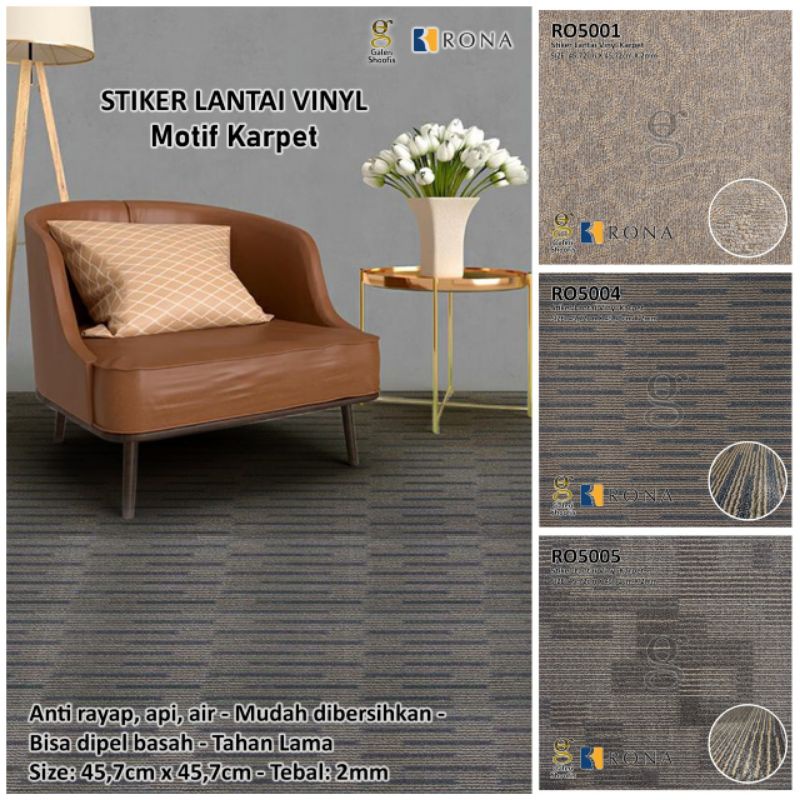 Parket Lantai Vinyl Stiker motif Karpet Tebal 2mm Dijual Per Box 24pcs 5m²
