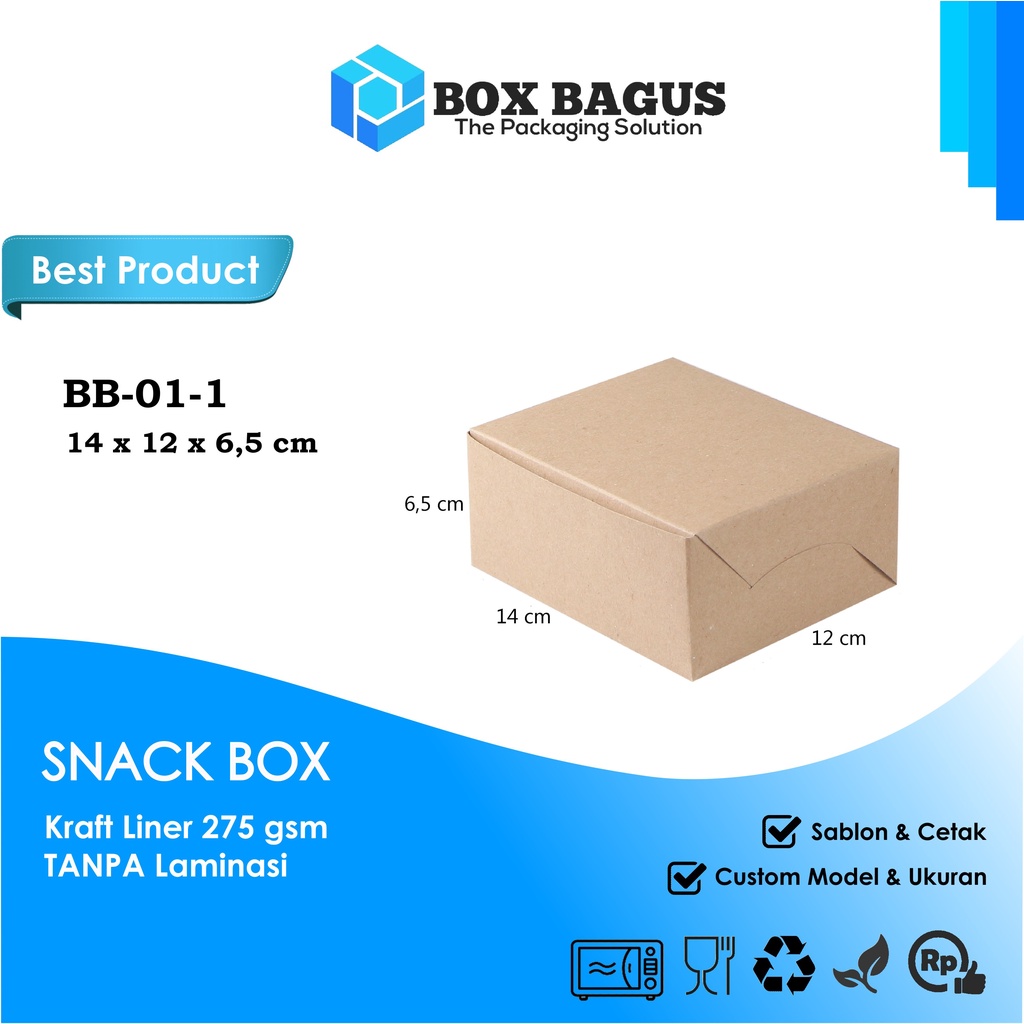 BOX DUS 14x12x6,5 KRAFT 275 GSM - KOTAK HAMPERS MAKANAN NASI ROTI KUE SNACK