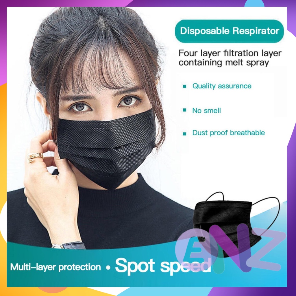 ENZ ® Masker Medis 3Ply Warna Biru Hitam Putih 3 Ply Earloop Mask Kemenkes 1005