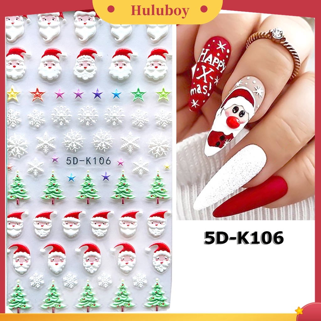 Huluboy Huluboy♡ Stiker Kuku Desain Snowflake Natal 5D Efek Tidak Pudar Untuk Dekorasi Manicure