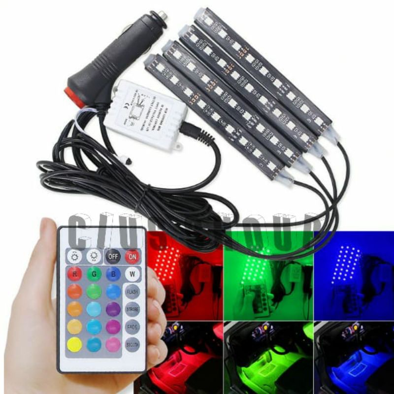 LAMPU LED KOLONG RGB + REMOT DASHBORD DEKORASI MOBIL RGB 16 LED