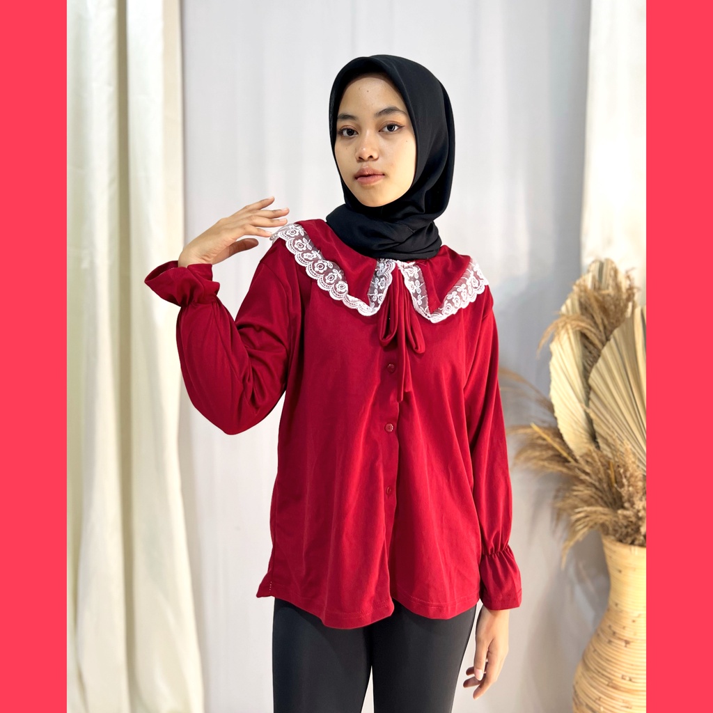 BIANA BLOUSE / KEMEJA BLOUSE RENDA / BLOUSE TANGAN LONCENG / RENDA BLOUSE