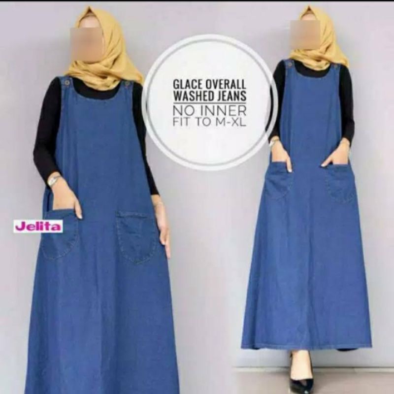 //BISA COD// Overall jeans jumbo LD 120cm XXL-Gamis Oversize termurah-Baju ibu hamil big size-Gamis 