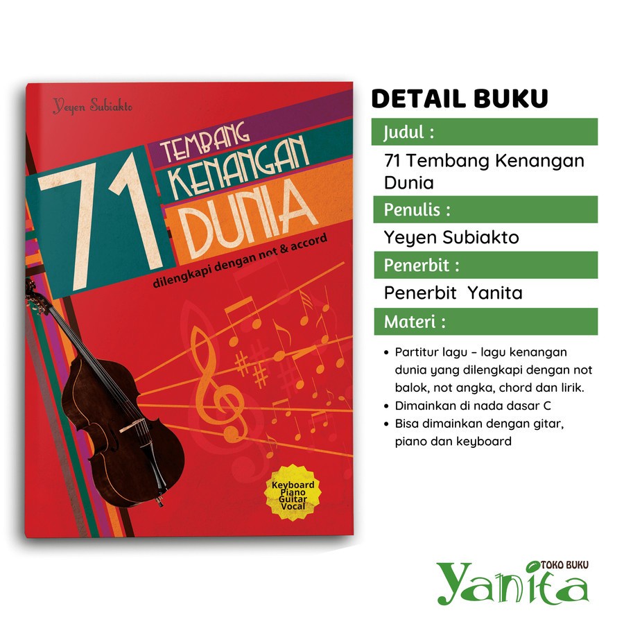 Buku Musik 71 Tembang Kenangan Dunia - Yeyen Subiakto