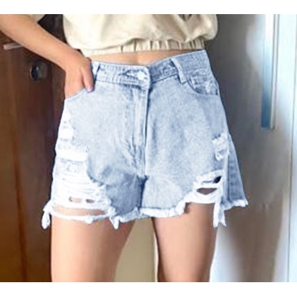 HOPYLOVY Celana Pendek Ripped Jeans Highwaist Hotpants Jeans Rawis Wanita Lavina