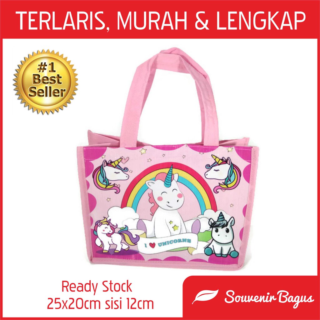 TERLARIS  Tas Ultah Unicorn / Goodie Bag Tas Ulang Tahun Anak Murah Unicorn Kuda Pegasus Pink Promo