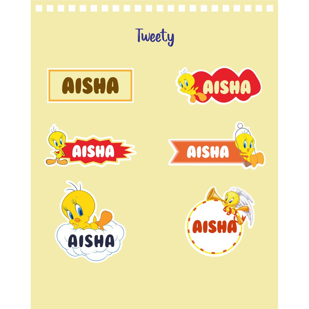 

192pcs Stiker Label Nama Kekinian Tahan Air & Anti Luntur untuk Umum Tema Tweety