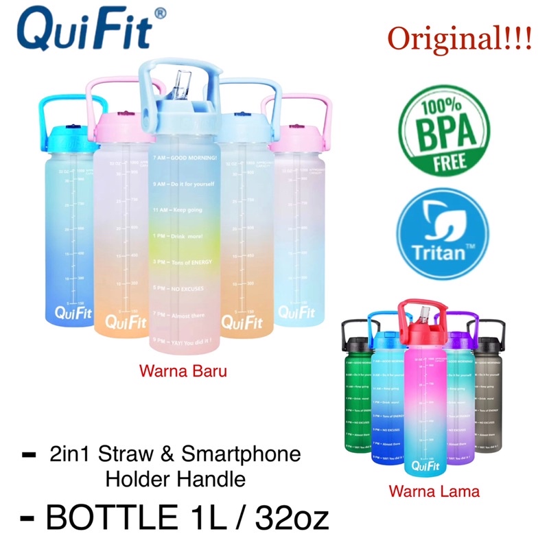 Original QuiFit Bottle Tritan 1L/32oz 2in1 Straw and Smartphone Holder Handle