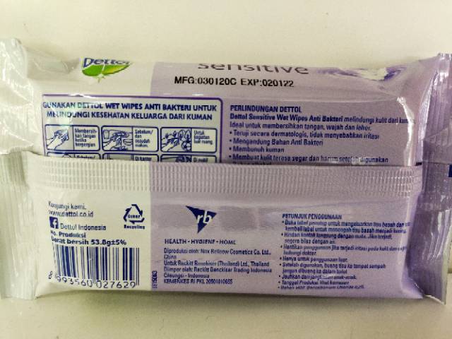 Dettol Sensitive Anti Bakteri Wet Wipes isi 10 lembar