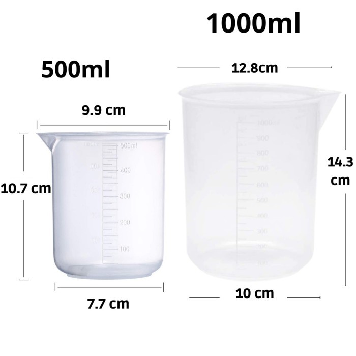 Gelas Ukur Lab Takar Beaker Plastik Measuring Cup Garis Takaran Lab 25ml 50ml 100ml 250ml 500ml 1000ml